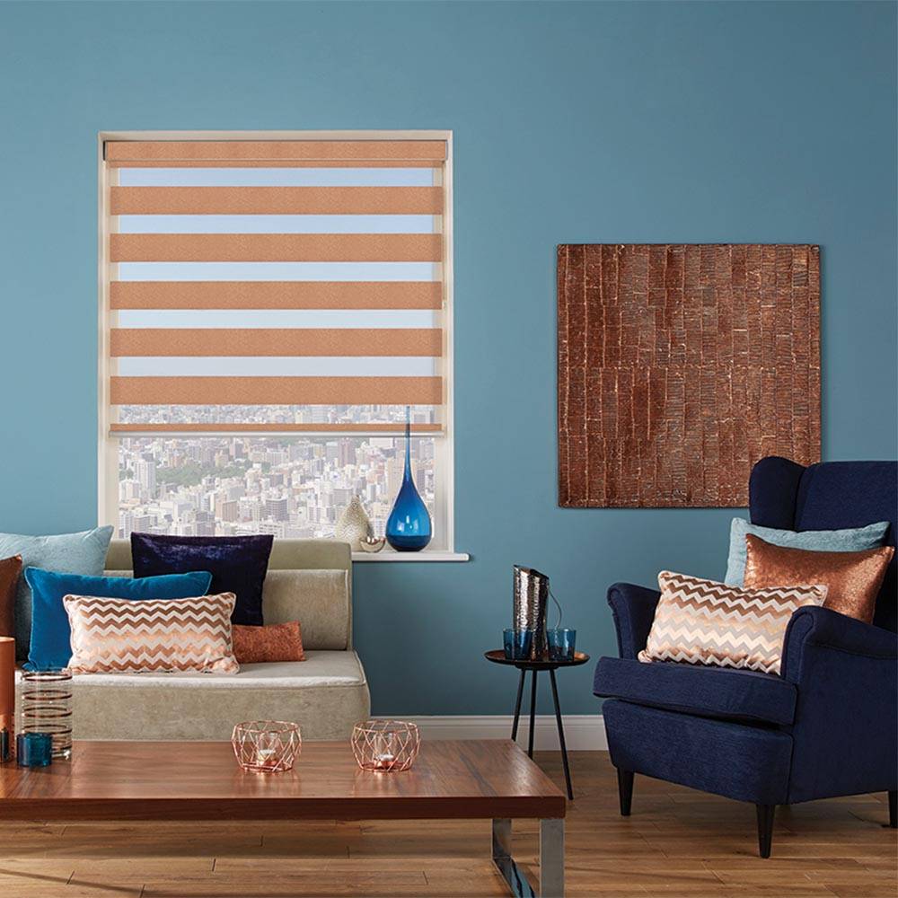 Louvolite vision roller blind in living room