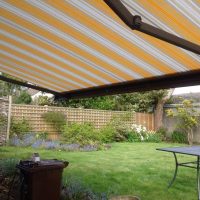 striped yellow and white awning