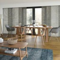 Grey curtains closed inside of dinning room