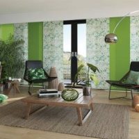 green window blinds in modern living room