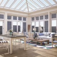 cobalt blinds inside of dinning room